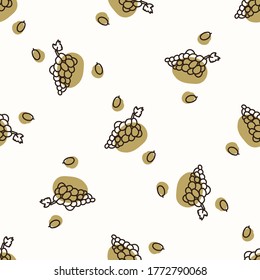 Seamless background cute grape. Gender neutral kid food pattern. Simple whimsical minimal earthy 2 tone color. Baby nursery wallpaper or boho decorative gardening decor all over print. 