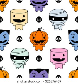 Seamless background with cute Halloween characters