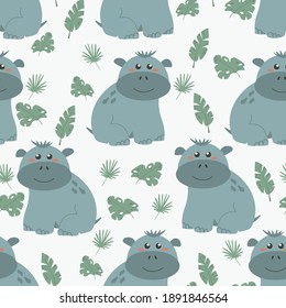 Fondo sin inconveniente con hipopótamos lindos. Papel pintado decorativo para el vivero en vectores, adecuado para prendas de vestir para niños, diseño interior, embalaje, impresión.