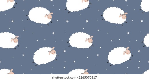 Seamless background with cute lambs and stars on the background.