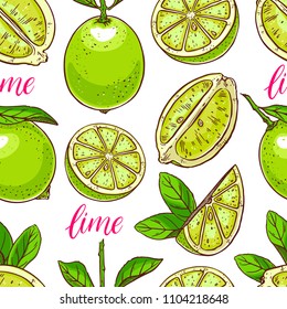 seamless background of cute limes. hand-drawn illustration