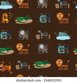 Seamless background with cute little animals. Vector texture in children's style is great for fabrics and textiles, Wallpapers, backgrounds. Set of animals in cartoon style. Birthday in cartoon style.