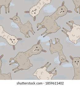 Seamless background with cute Llama. Decorative cute wallpaper for the nursery in the Scandinavian style. Suitable for children's clothing, interior design, packaging, printing.