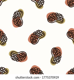 Seamless background cute mango slice. Gender neutral kid food pattern. Simple whimsical minimal earthy 2 tone color. Baby nursery wallpaper or boho decorative gardening decor all over print. 