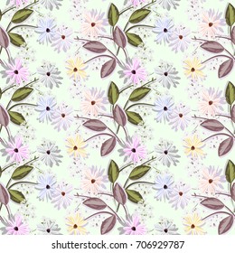 Seamless background with cute meadow flowers. Design for cloth, wallpaper, gift wrapping. Print for silk, calico and home textiles.Vintage natural pattern.