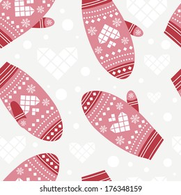 Seamless background with cute mittens