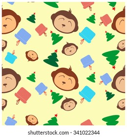 Seamless background with cute monkeys on new year's day 2016 and Christmas