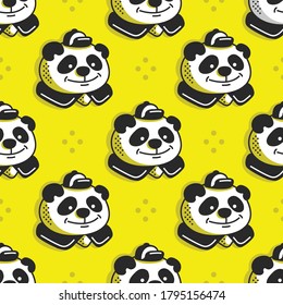 Seamless background with cute panda. Design for fabric, wallpaper, napkins, textiles, packaging, backgrounds.