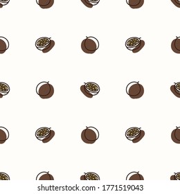 El fondo sin mar es una linda fruta de la pasión. Patrón de alimentos para niños neutros desde el punto de vista del género. Sencillo y caprichoso color de la tierra mínimo de 2 tonos. Papel tapizado para bebés o decoración de jardinería decorativa de boho por todas partes. 
