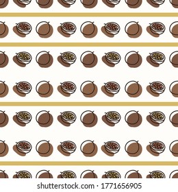 Seamless background cute passion fruit stripe. Gender neutral kid food pattern. Simple whimsical minimal earthy 2 tone color. Baby nursery wallpaper or boho decorative gardening decor all over print. 