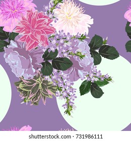Seamless background with cute roses and peonies. Design for cloth, wallpaper, gift wrapping. Print for silk, calico and home textiles.Vintage natural pattern.