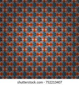 Seamless background with cute simple flowers in orange, blue and gray colors. Design for cloth, wallpaper, gift wrapping. Print for silk, calico and home textiles. Vector vintage natural pattern.