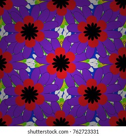 Seamless background with cute simple flowers in violet, neutral and black colors. Print for silk, calico and home textiles. Vector vintage natural pattern. Design for cloth, wallpaper, gift wrapping.