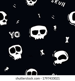 
seamless background with cute skulls. Design for fabric, wallpaper, napkins, textiles, packaging, backgrounds.