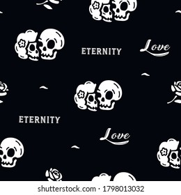 seamless background with cute skulls. Design for fabric, wallpaper, napkins, textiles, packaging, backgrounds.