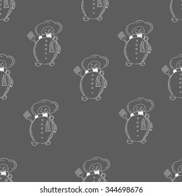 Seamless background with cute snowman