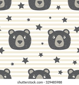 Seamless background with cute teddy bear in scratched style