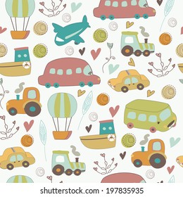 Seamless background with cute transport set