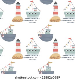 Seamless background with cute underwater inhabitants. Creative children's background. Ideal for baby clothes, fabric, textile, baby decoration, wrapping paper. Vector illustration