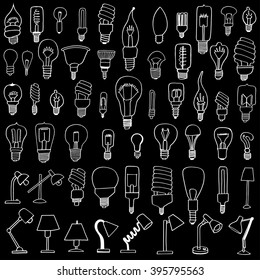Seamless background of Cute Vintage Bulb Doodle. Vector illustration.