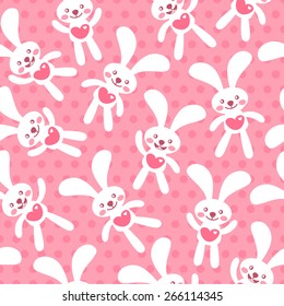 Seamless background with cute white bunnies