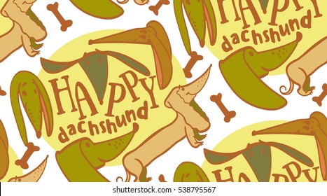 seamless background dachshund dog, happy dachshund, funny dog, happy dachshund, Weiner dog, sausage dog, dachshund puppy, daschund