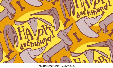 seamless background dachshund dog, happy dachshund, funny dog, happy dachshund, Weiner dog, sausage dog, dachshund puppy, daschund - Shutterstock ID 538795585
