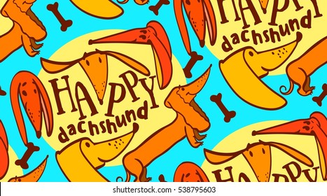 seamless background dachshund dog, happy dachshund, funny dog, happy dachshund, Weiner dog, sausage dog, dachshund puppy, daschund