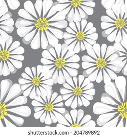 Seamless background with daisy flowers. Vector repeating texture. Chaotic daisies
