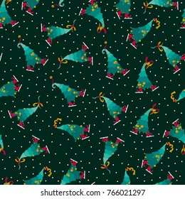 Seamless background with dancing Christmas trees
