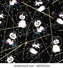 seamless background with dancing pandas