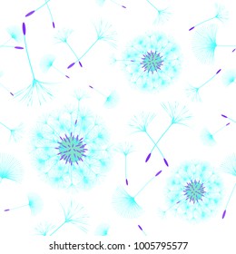 Seamless background from a dandelion. Flight of a dandelion, seeds fly from the wind. Light, pleasant texture. Suitable for fabric, paper, wallpaper. Vector illustration.