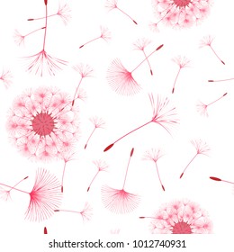 Seamless background from a dandelion. Flight of a dandelion, seeds fly from the wind. Light, pleasant texture. Suitable for fabric, paper, wallpaper. Vector illustration.