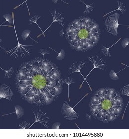 Seamless background from a dandelion. Flight of a dandelion, seeds fly from the wind. Light, pleasant texture. Suitable for fabric, paper, wallpaper. Vector illustration.