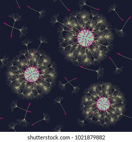 Seamless background from a dandelion. Flight of a dandelion, seeds fly from the wind. Light, pleasant texture. Suitable for fabric, paper, wallpaper. Vector illustration.