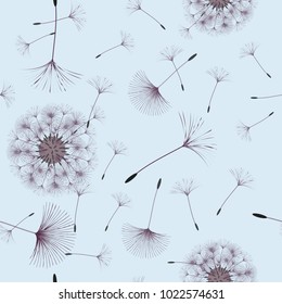 Seamless background from a dandelion. Flight of a dandelion, seeds fly from the wind. Light, pleasant texture. Suitable for fabric, paper, wallpaper. Vector illustration.