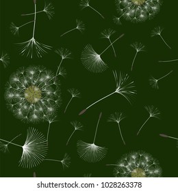 Seamless background from a dandelion. Flight of a dandelion, seeds fly from the wind. Light, pleasant texture. Suitable for fabric, paper, wallpaper. Vector illustration.