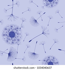 Seamless background from a dandelion. Flight of a dandelion, seeds fly from the wind. Light, pleasant texture. Suitable for fabric, paper, wallpaper. Vector illustration.