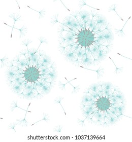 Seamless background from a dandelion. Flight of a dandelion, seeds fly from the wind. Light, pleasant texture. Suitable for fabric, paper, wallpaper. Vector illustration.
