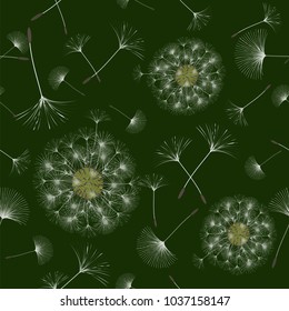 Seamless background from a dandelion. Flight of a dandelion, seeds fly from the wind. Light, pleasant texture. Suitable for fabric, paper, wallpaper. Vector illustration.