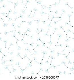 Seamless background from a dandelion. Flight of a dandelion, seeds fly from the wind. Light, pleasant texture. Suitable for fabric, paper, wallpaper. Vector illustration.