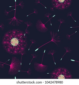 Seamless background from a dandelion. Flight of a dandelion, seeds fly from the wind. Light, pleasant texture. Suitable for fabric, paper, wallpaper. Vector illustration.