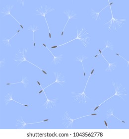 Seamless background from a dandelion. Flight of a dandelion, seeds fly from the wind. Light, pleasant texture. Suitable for fabric, paper, wallpaper. Vector illustration.
