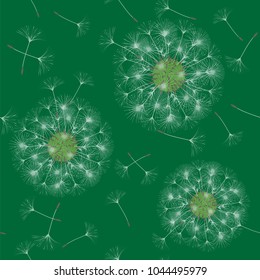 Seamless background from a dandelion. Flight of a dandelion, seeds fly from the wind. Light, pleasant texture. Suitable for fabric, paper, wallpaper. Vector illustration.