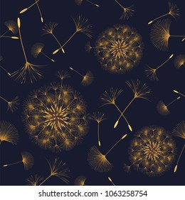 Seamless background from a dandelion. Flight of a dandelion, seeds fly from the wind. Light, pleasant texture. Suitable for fabric, paper, wallpaper. Vector illustration.