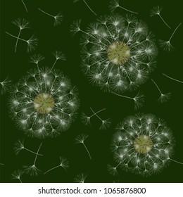 Seamless background from a dandelion. Flight of a dandelion, seeds fly from the wind. Light, pleasant texture. Suitable for fabric, paper, wallpaper. Vector illustration.