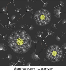 Seamless background from a dandelion. Flight of a dandelion, seeds fly from the wind. Light, pleasant texture. Suitable for fabric, paper, wallpaper. Vector illustration.