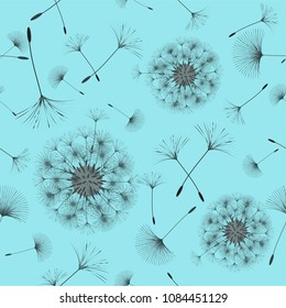 Seamless background from a dandelion. Flight of a dandelion, seeds fly from the wind. Light, pleasant texture. Suitable for fabric, paper, wallpaper. Vector illustration.
