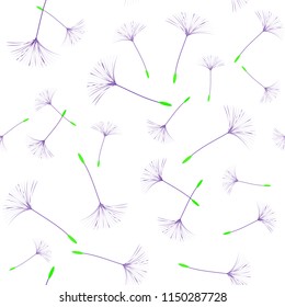 Seamless background from a dandelion. Flight of a dandelion, seeds fly from the wind. Light, pleasant texture. Suitable for fabric, paper, wallpaper. Vector illustration.
