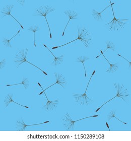 Seamless background from a dandelion. Flight of a dandelion, seeds fly from the wind. Light, pleasant texture. Suitable for fabric, paper, wallpaper. Vector illustration.